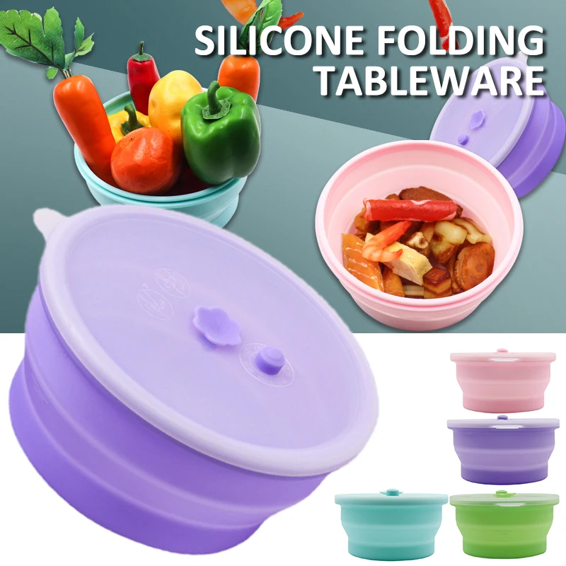 1 PC Camping Bowl Foldable Silicone Collapsible Bowl Lunch Box Salad