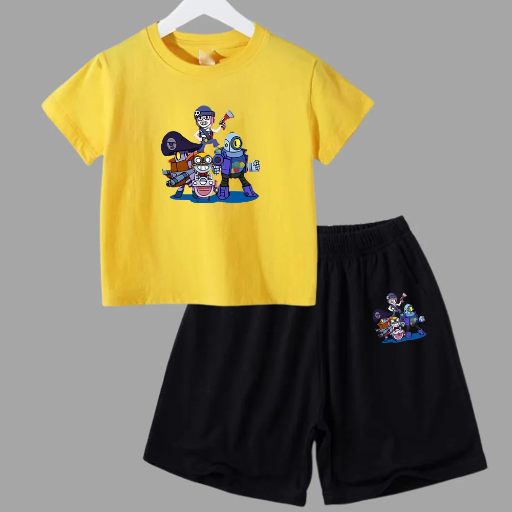 thumbnail image 1 of Conjunto de 2 piezas de camiseta y pantalones cortos informales para niños y adolescentes, de algodón, de manga corta, para verano, 1 of 5