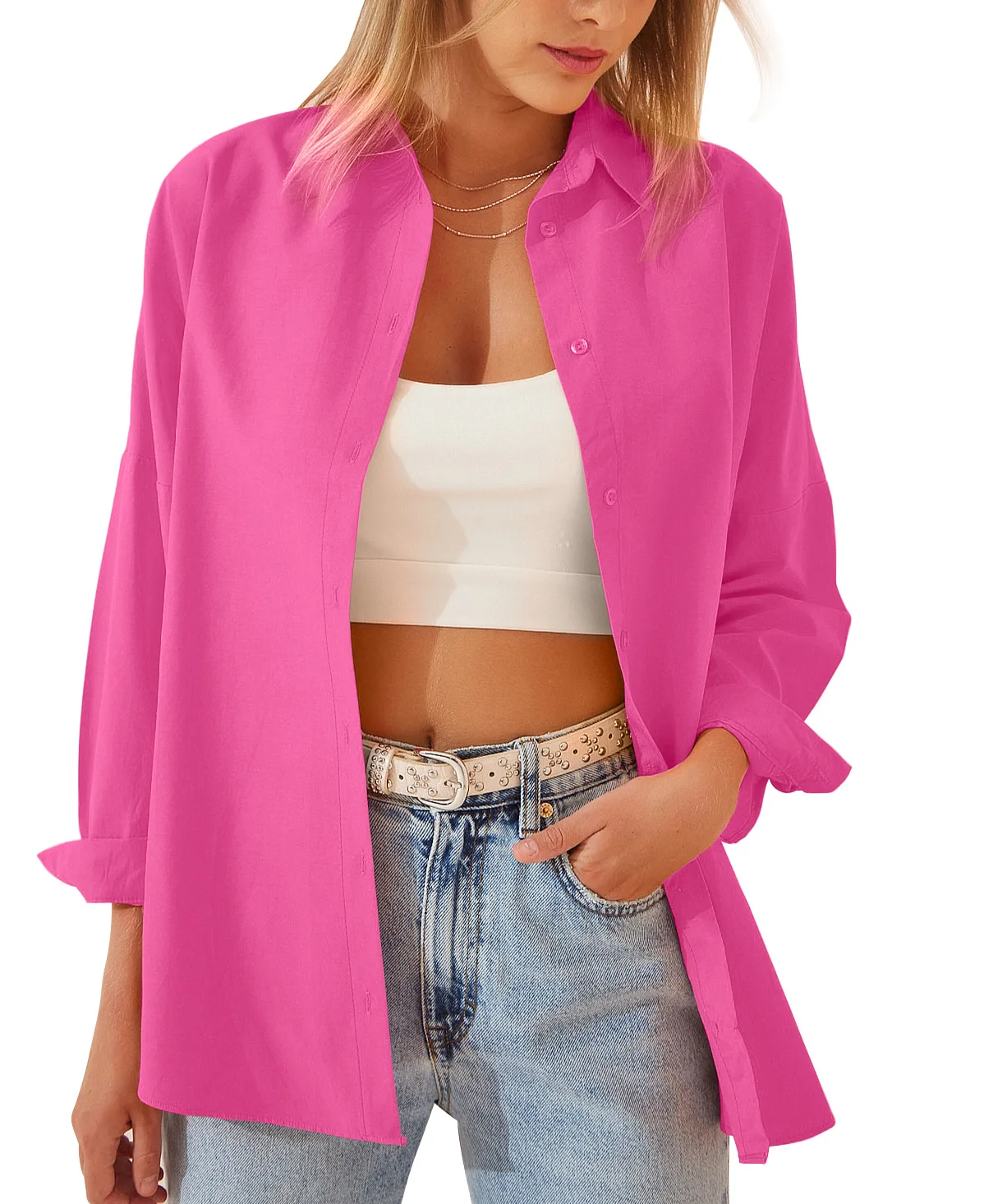 Womens Clothing V-neck Solid Button Long Sleeve Casual Blouse