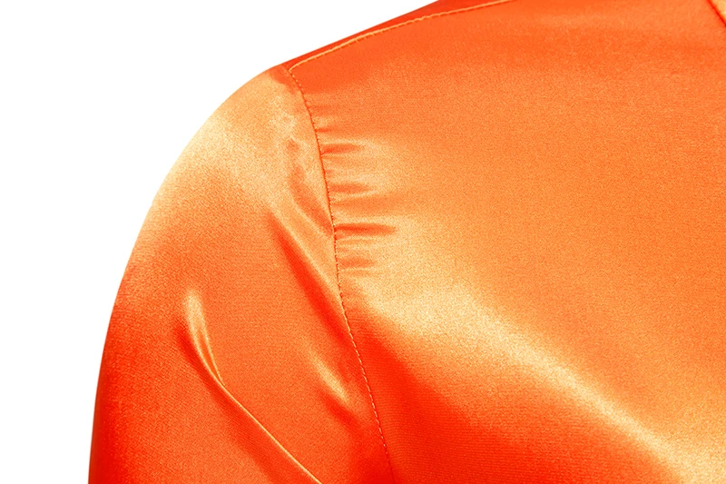 Orange Mens Silk Satin Shirt 70s Disco Dance Nightclub Dress Shirts Men Party Wedding Long Sleeve Casual Shirt Chemise Homme 2XL