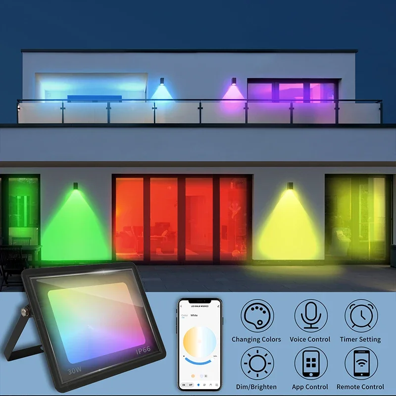 LED Flood Light RGB TUYA Floodlight Smart APP Voice Control RGBCW CCT 3000-6500K 30W 50W 100W 220V AC for Garden Party Outdoor Lighting