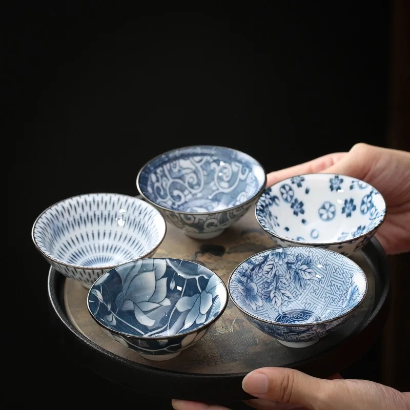 Vintage Blue and White Porcelain Bamboo-Hat Type Cup Individual Single Cup Household Tea Business Gifts Gift Gift