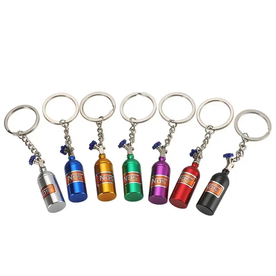 LLavero de Metal con forma de botella de nitrógeno para coche, caja de pastillas de almacenamiento, elegante, Interior de motocicleta