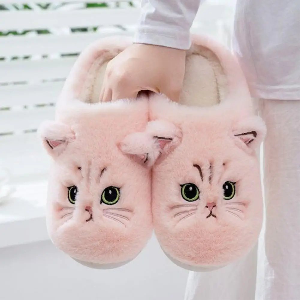 

Cozy Couple Footwear Cozy Cartoon Cat Winter Slippers Soft Plush Women's Footwear for Warmth Comfort at Home