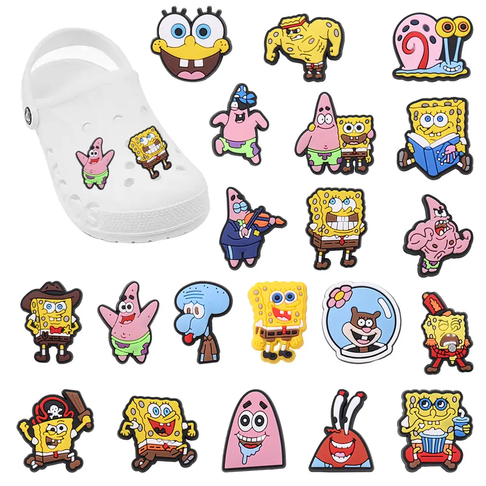 

1-20Pcs PVC SpongeBob SquarePants Patrick Star Shoe Buckle Charms Kids Decorations Clog DIY Croc Jibz Birthday Gifts