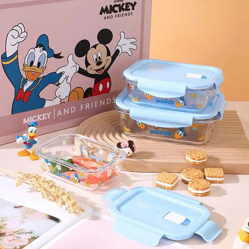 

Милый Ланч-бокс Disney с мультяшным рисунком, стеклянный контейнер для еды с подогревом в микроволновой печи и Микки и Минни, с крышкой