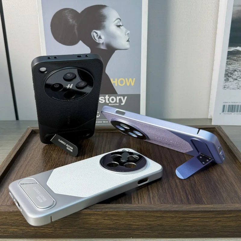 Premium PU Leather Electroplating Case with Bracket and Camera Protection