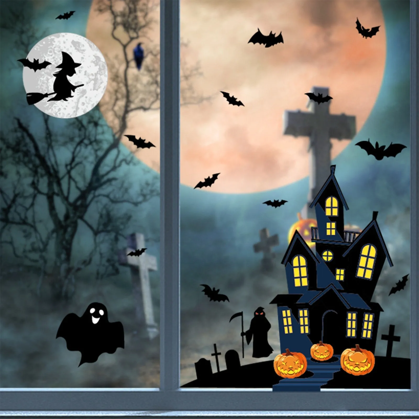 

Halloween Stickers for Window Decoration Grim Reaper Witch Ghost Wall Sticker Halloween Decoration Pumpkin Decal Party Supplies