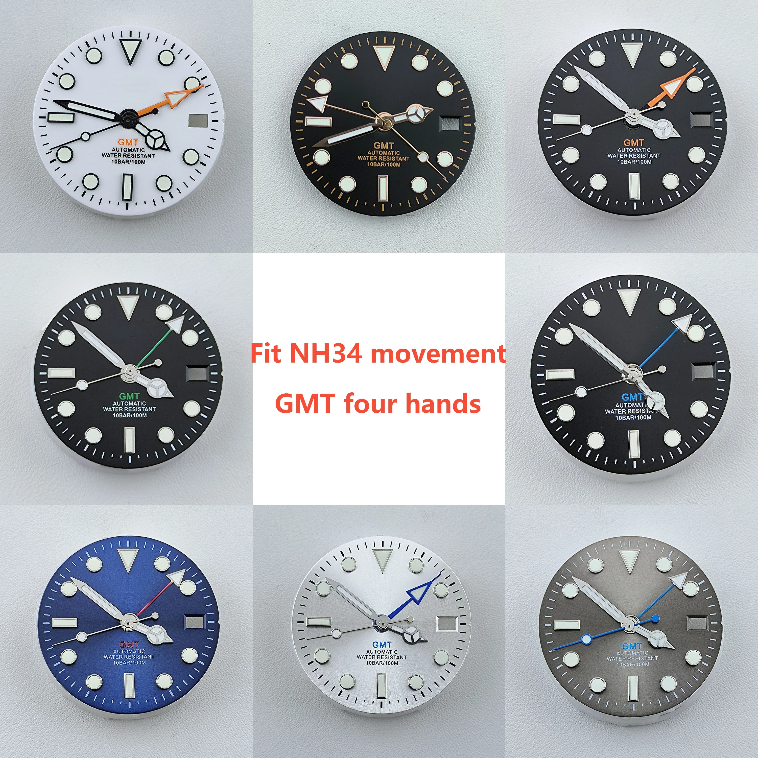 

NH34 dial 29mm S dial GMT four hands green luminous watch dial for NH34 Movement watch accessories repair tool