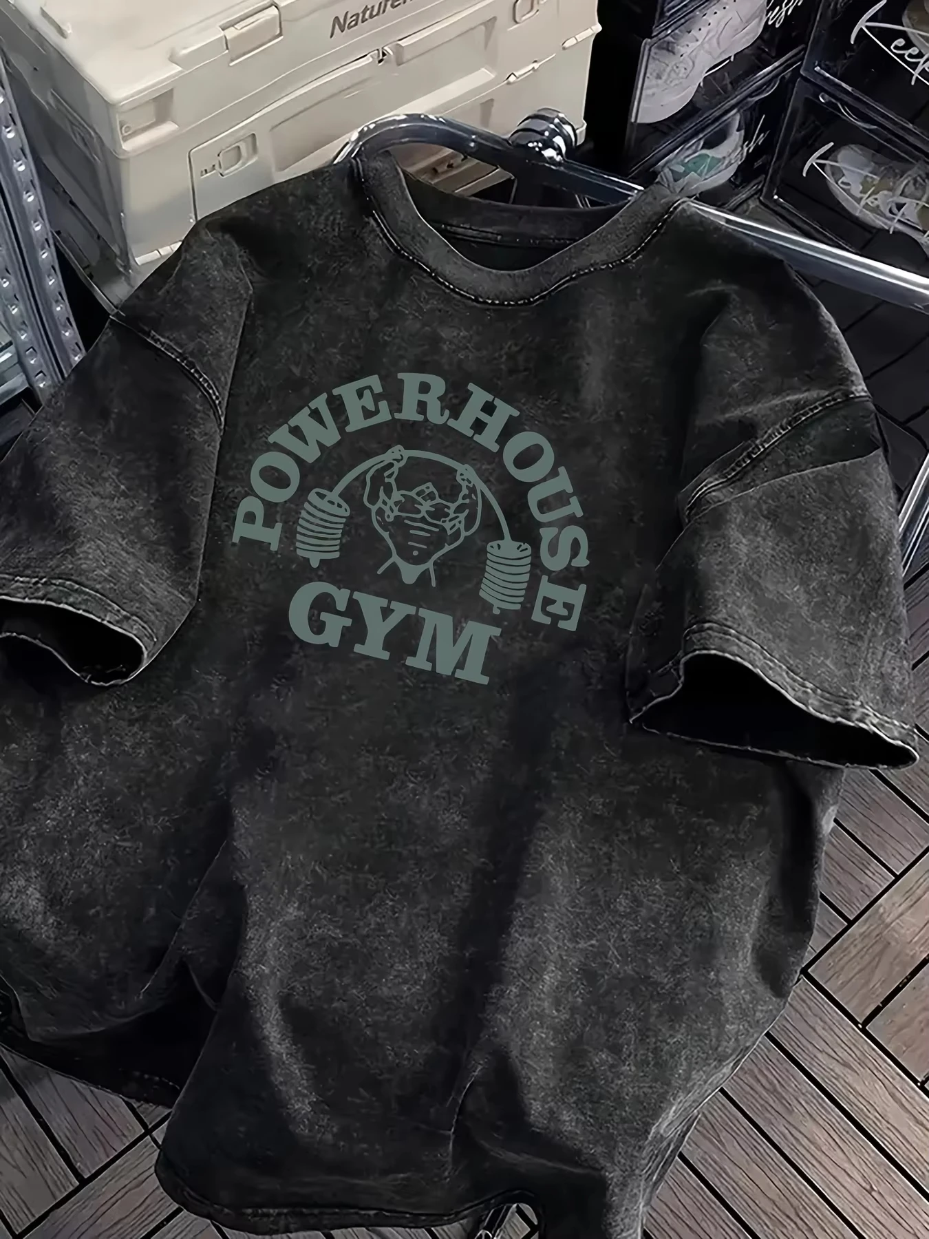 Retro Washed Gorilla World Gym Print 100 % Baumwolle Herren Damen T-Shirt Sommer Herbst Alltag Outdoor Sport Casual Street Kurzarm – Detail 9