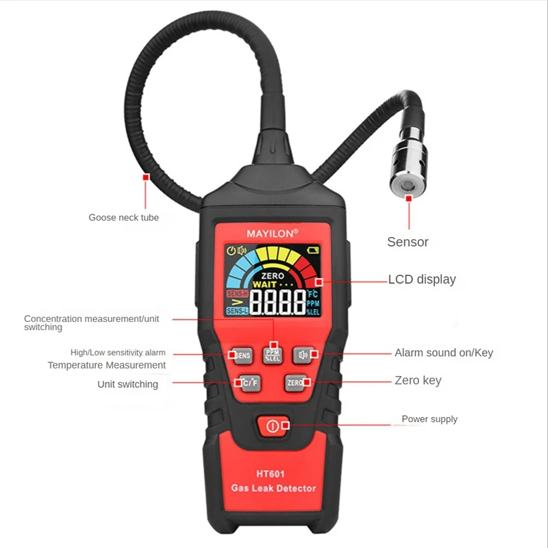 

MAYILON Digital Gas Leak Detector CO Methane Flammable PPM Combustible Natural Tester Analyzer LCD Screen Sound Alarm Gas Meter