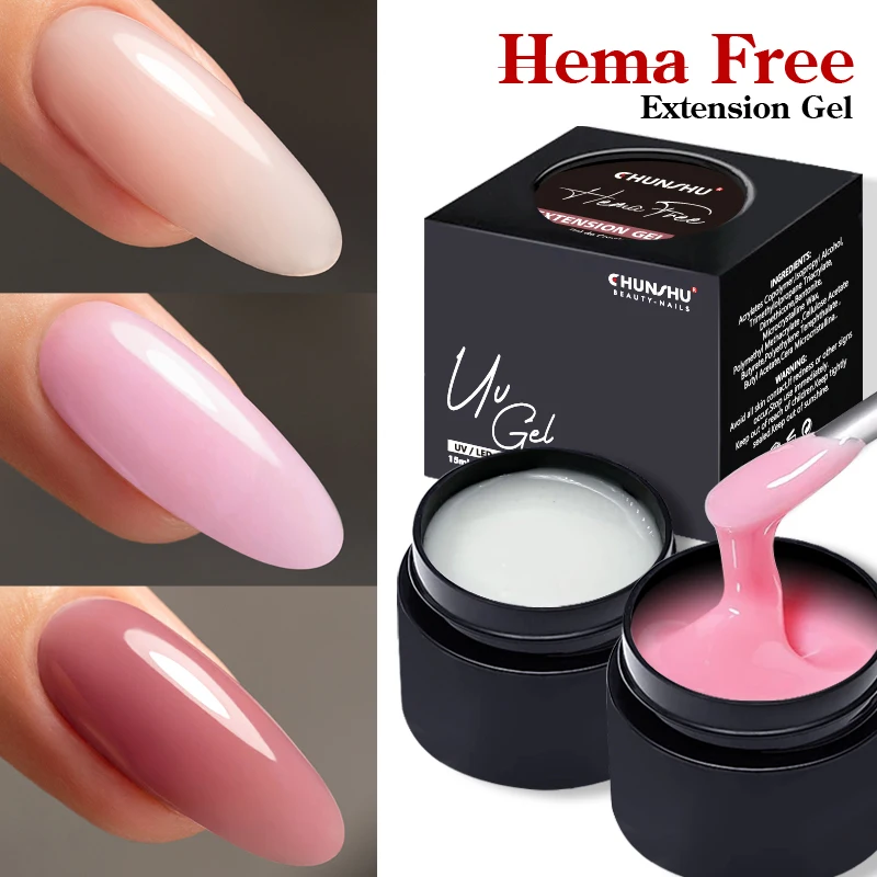 CHUNSHU 15G Hema Free Extension Nail Gel Milky White Clear Pink Color Quickly Builder UV LED Hard Gel Nail Art Construction Tool