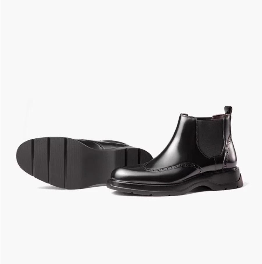 Britische Herren-High-Top-Lederschuhe für Herbst und Winter, Business-Casual-Herrenschuhe, Chelsea-Stiefel mit dicken Sohlen, Vintage-Kurzstiefel – Detail 8