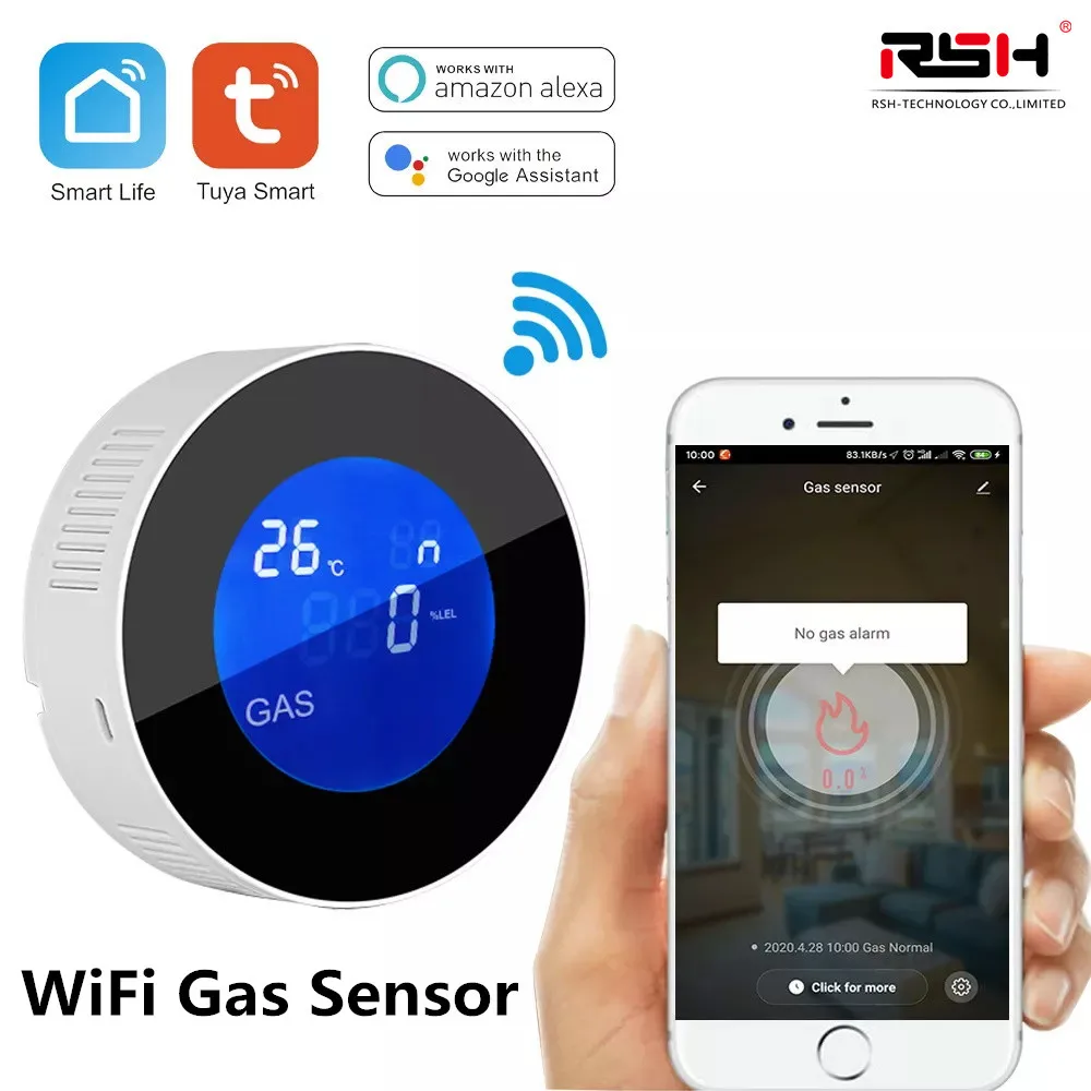 

Tuya Wifi Smart Natural Gas Alarm Sensor Combustible Gas Leak Detector LCD Display Alarm Fire Security Detector