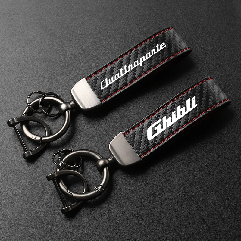High-Grade Leather Car Keychain 360 Degree Rotating Horseshoe Key Rings For Maserati Ghibli Granturismo Quattroporte Levante
