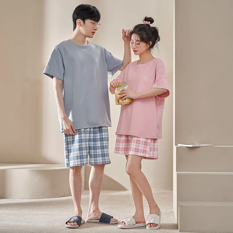 커플 잠옷 매칭 세트, 성인 잠옷, 코튼 잠옷, 캐주얼 홈 의류, PJS 잠옷, 옴므 팜므