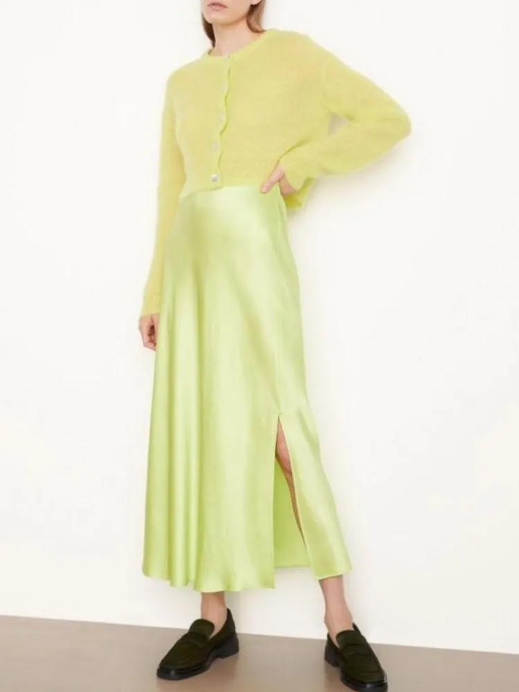 

Spring 2023 Women's Solid Temperament Commuter High Waist Versatile Half-length Midi Skirts Ladies Split A-line Long Skirts