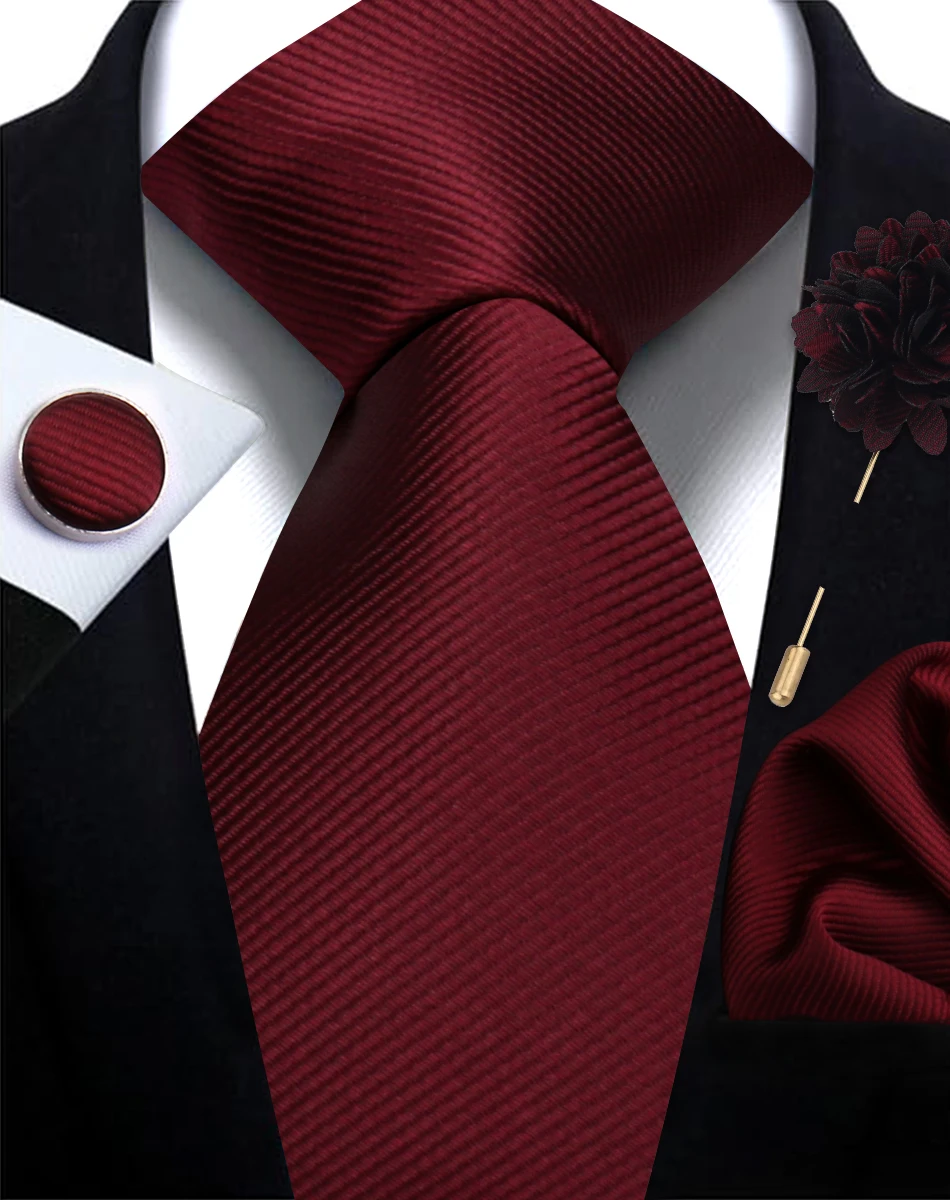 Männer Solide Krawatte Manschettenknöpfe Einstecktuch Anstecknadel Blume Brosche Elegante Mann Hochzeit Hemd Zubehör Set Anzug Trauzeugen Geschenke – Detail 26