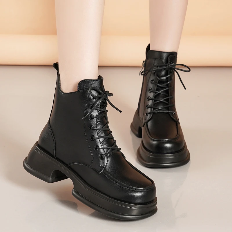 Female Ankle Snow Boots 2023 New Winter Casual Warm Boots Thick Bottom Fashion Side Zipper Outdoors Lace-up Boots for Women