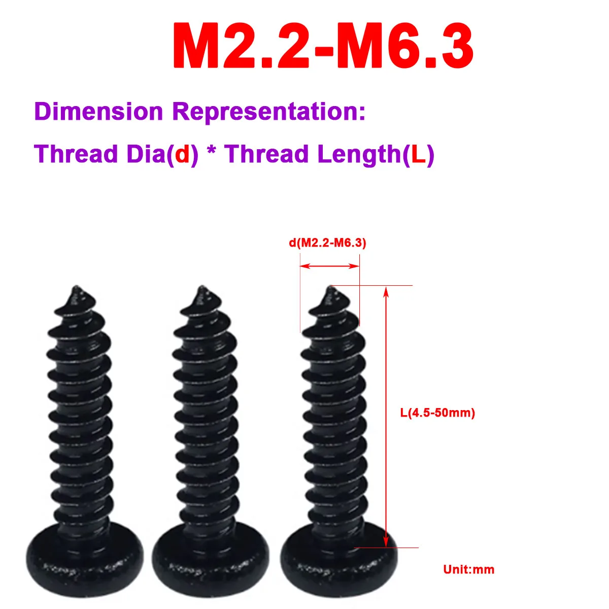 

Black 304 Stainless Steel Galvanized Pan Head Inner Quincunx Self-Tapping Screw Flat / Pointed Tail Screw M2.2M2.6M2.9M3.5M3.9M4