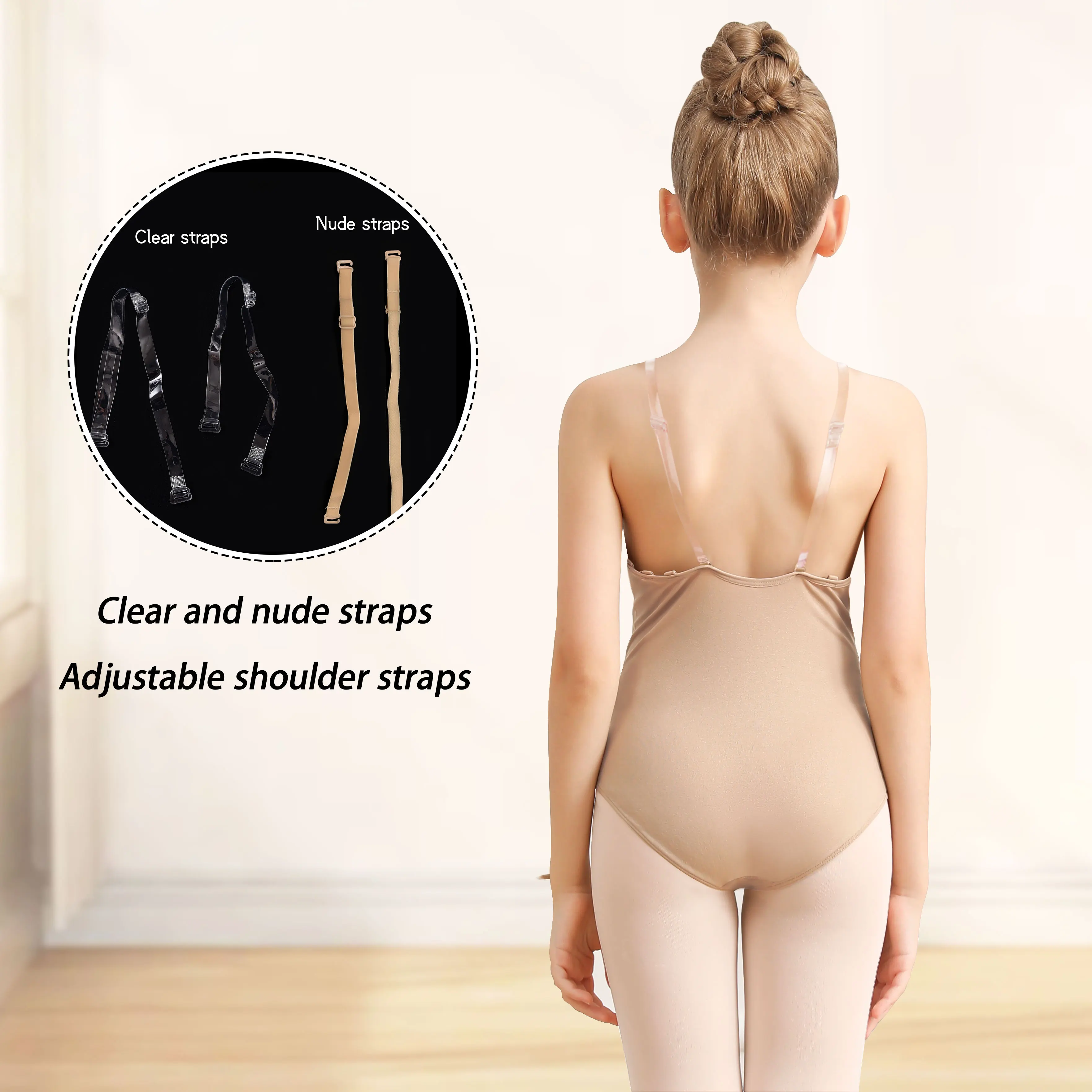 Professionelle Ballett-Trikots für Mädchen Nahtlose Ballettunterwäsche mit Transparenten Trägern – Detail 2