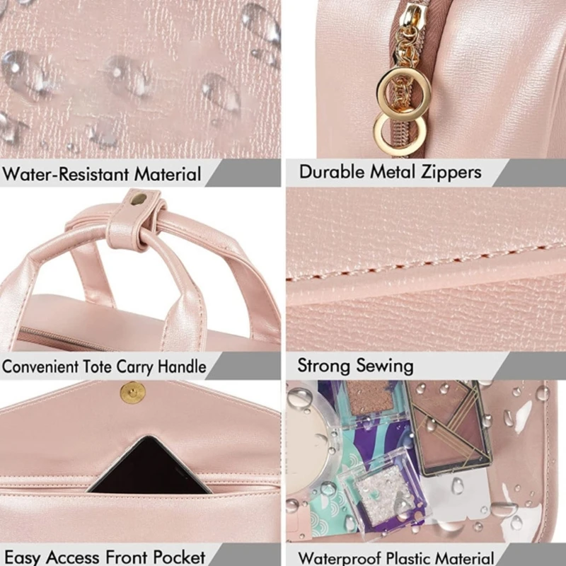 Travel Toiletry Bag with Hanging Hook Waterproof Makeup Cosmetic Bag Toiletries for Women Girl Leather Storage