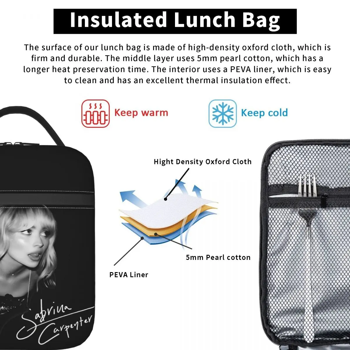 Sabrina Carpenter Tour Merch Insulated Lunch Bags For Work Food Container Portable Thermal Cooler Lunch Boxes