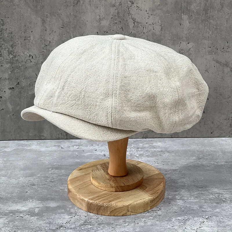 Men's Spring Summer Cotton Linen Newsboy Caps Big head 4XL Plus Size 63CM Unisex Casual Octagonal Cap British Retro Forward Hat - Image 3