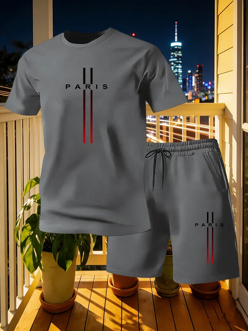 Summer Men's Sportswear Set Short Sleeve T-shirt and Pants Casual 2-piece Set Running and Fitness Sportswear