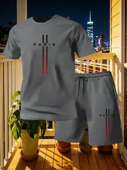 Summer Men's Sportswear Set Short Sleeve T-shirt and Pants Casual 2-piece Set Running and Fitness Sportswear