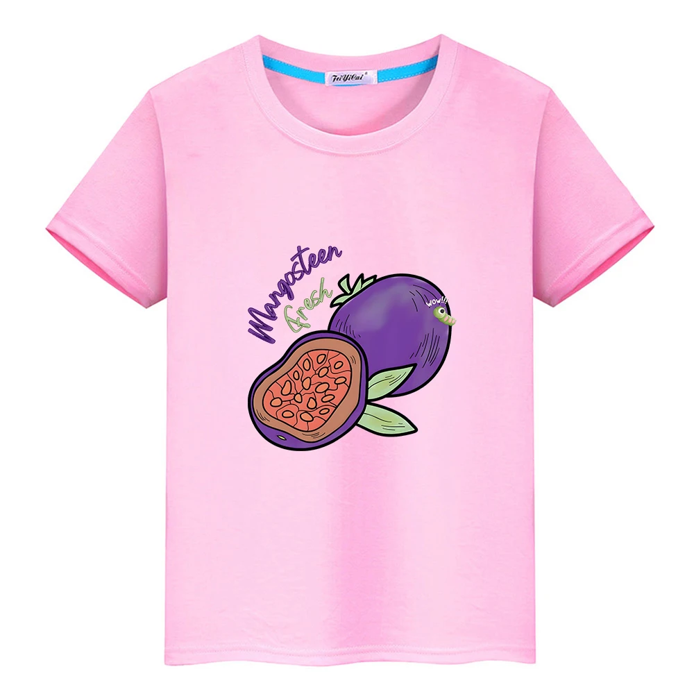 Fruit Mangosteen Graphic Tee-shirt Kawaii Cartoon Short Sleeve Children T-shirt 100% Cotton High Quality Tshirts Boys and Girls