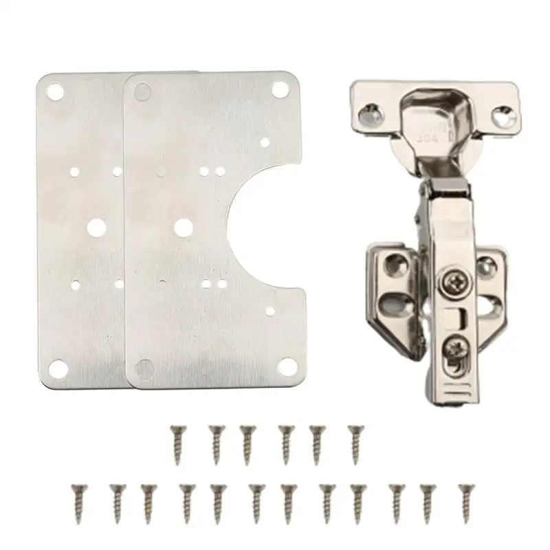 Cabinet Hinge Repair Plate Kit Kitchen Cupboard Door Hinge Mounting Plate With Holes Flat Fixing Brace Brackets Household Tools