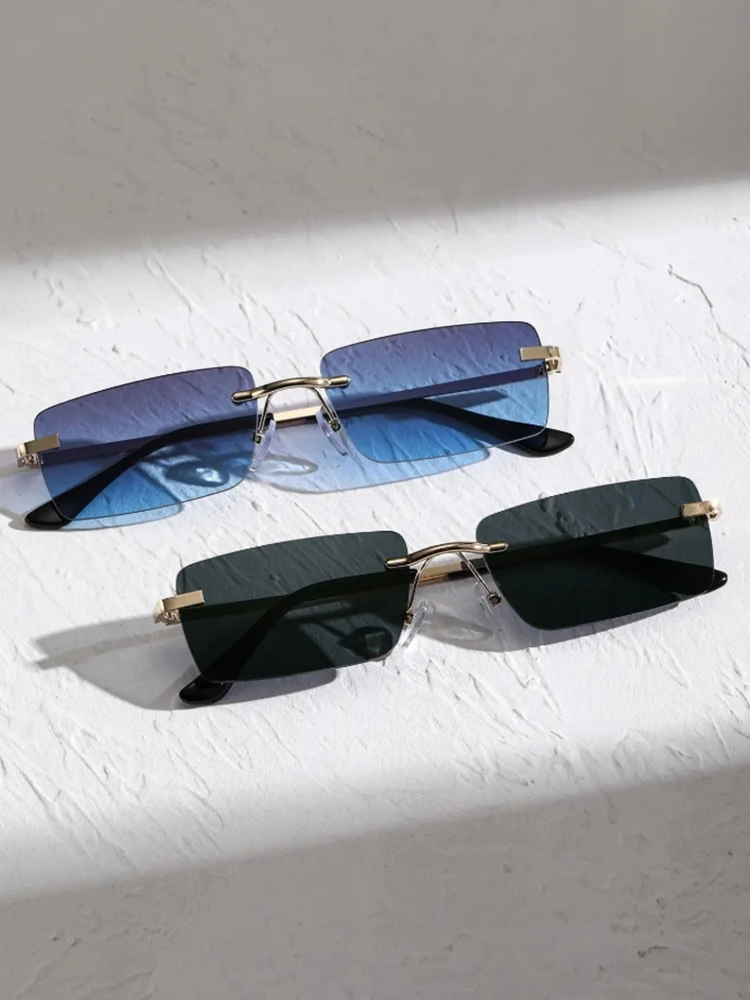 Unisex Metal Square Frame Rimless Sunglasses for Outdoor and Beach Parties