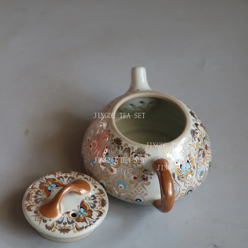 250ml Dunhuang Butterfly Stone Scoop Pot Opening Ru Kiln Ceramics Can Nourish Tea Sets Household Chinese Kung Fu Tea Pot