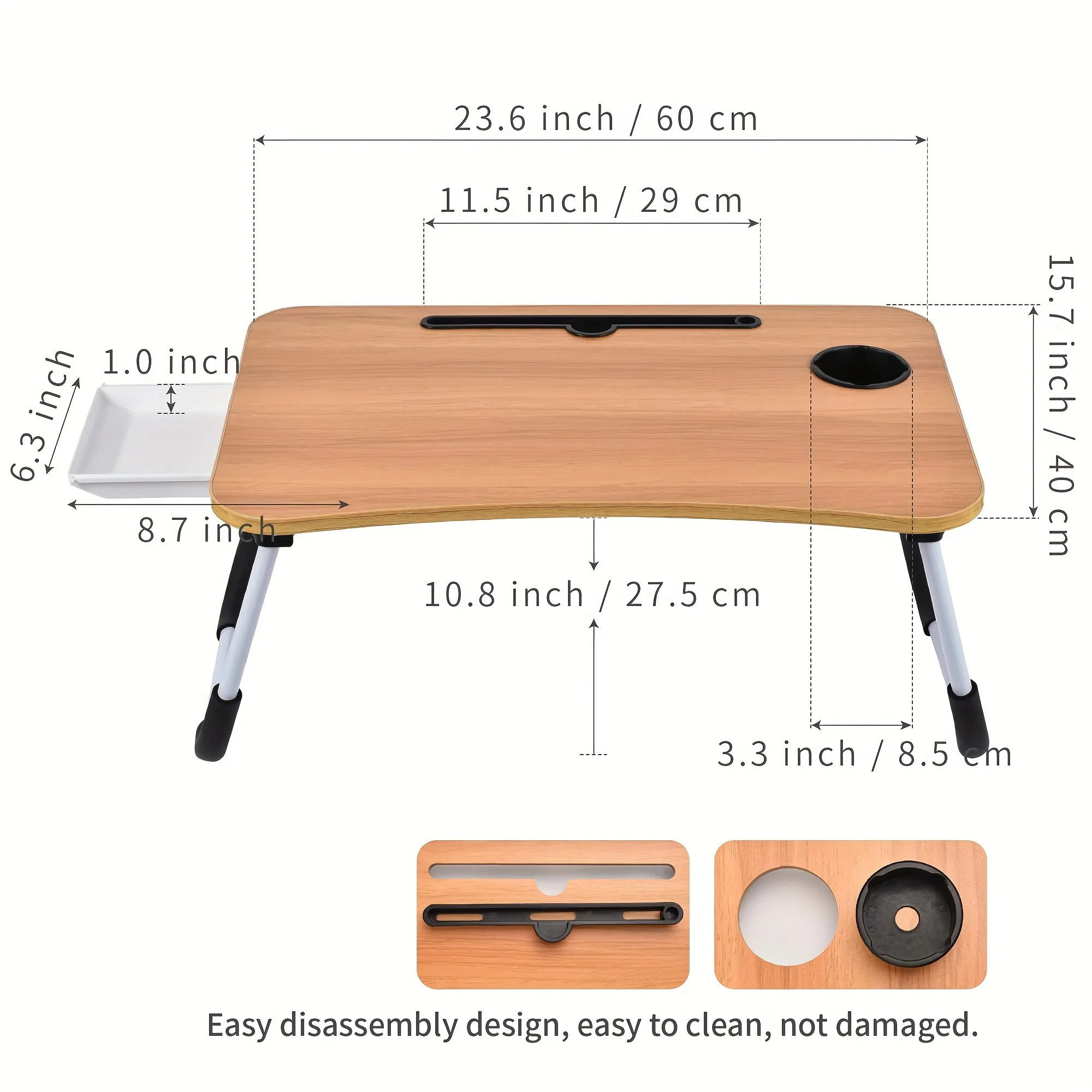 Extra-Large Portable Laptop Bed Desk-Multi-Functional Tray Stand with Cup Holder and Drawer-Stable, Durable, Foldable