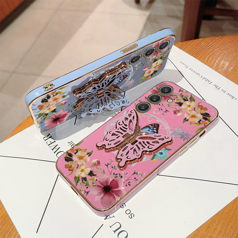 Elegant Floral & Butterfly Plating Phone Case Cover
