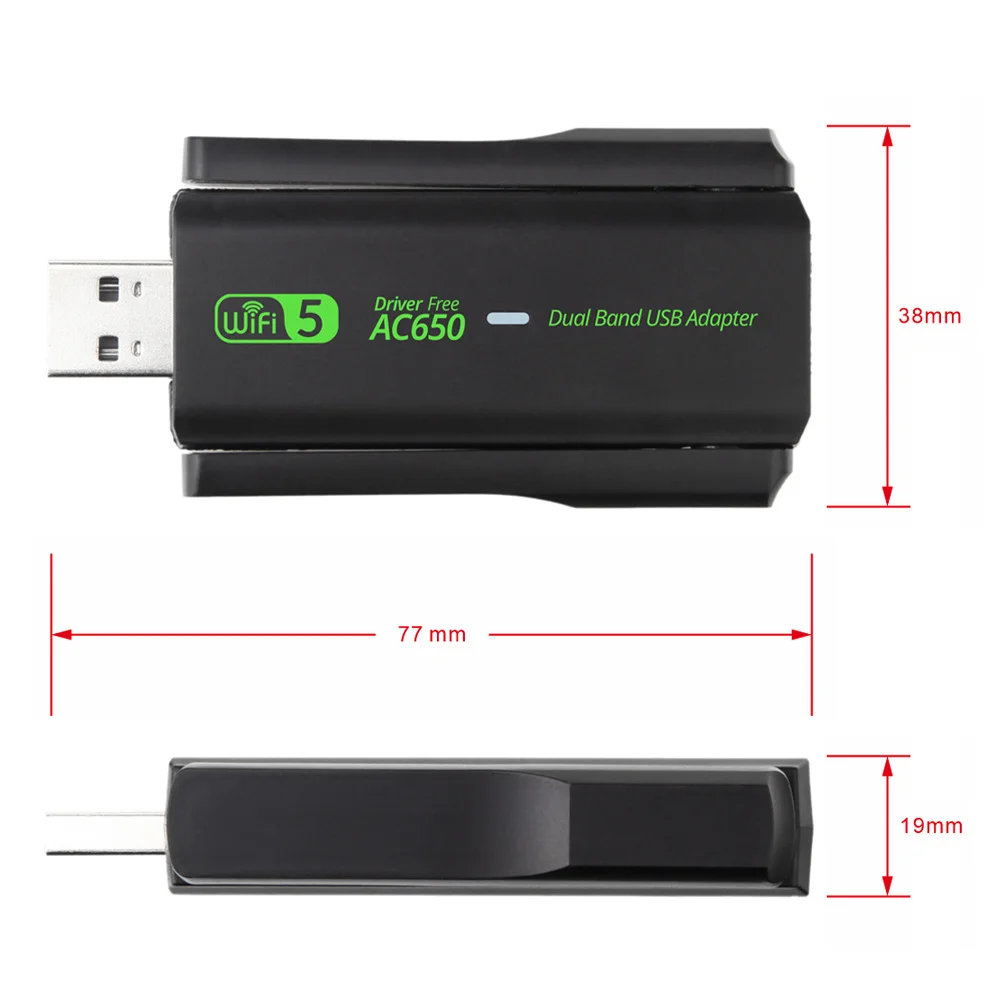듀얼 밴드 USB wifi 650Mbps 어댑터 2.4GHz 5GHz WiFi 2 안테나 PC 미니 컴퓨터 600Mbps 네트워크 카드 수신기