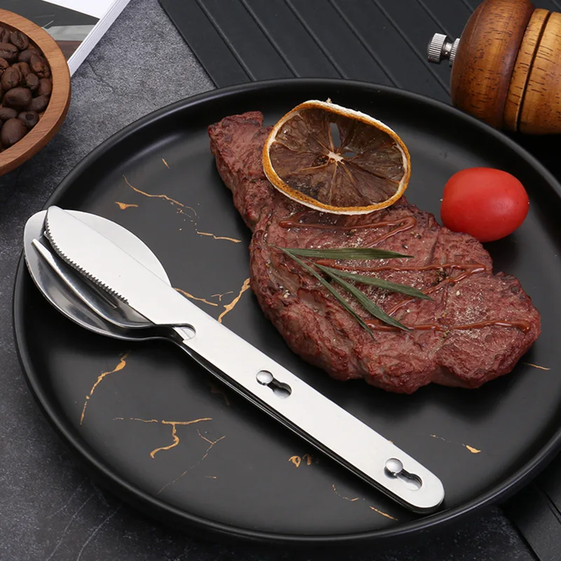 3Pcs Portable Stainless Steel Tableware Fold Knife Fork Spoon Utensil Set Travel Outdoor Dinnerware Camping Cooking Flatware