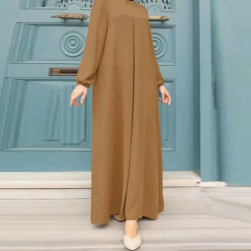 Middle East Muslim Women's Wear Casual Solid Color Stitching Elastic Cuff Women's Dress Long Dress dresses  abaya dress  muslim