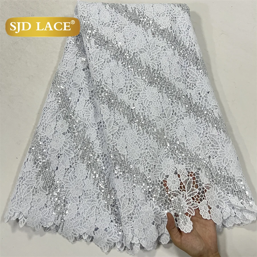 African Sequins Guipure Cord Lace Fabric Nigerian Water Soluble Lace For Women Wedding Dress 5Yards 4070