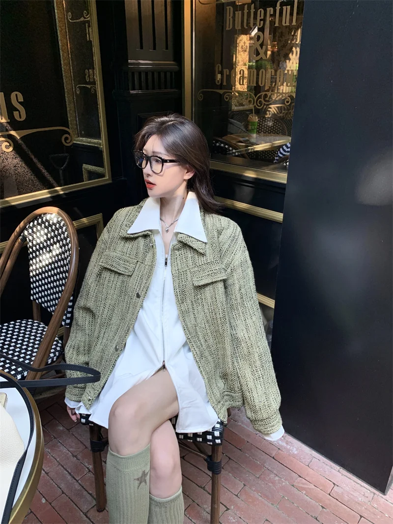 Women Korean Version Fitting Slimming Fake Two-piece Coat For Autumn 2024 With a Design Sense of Small Fragrant Style top Trend
