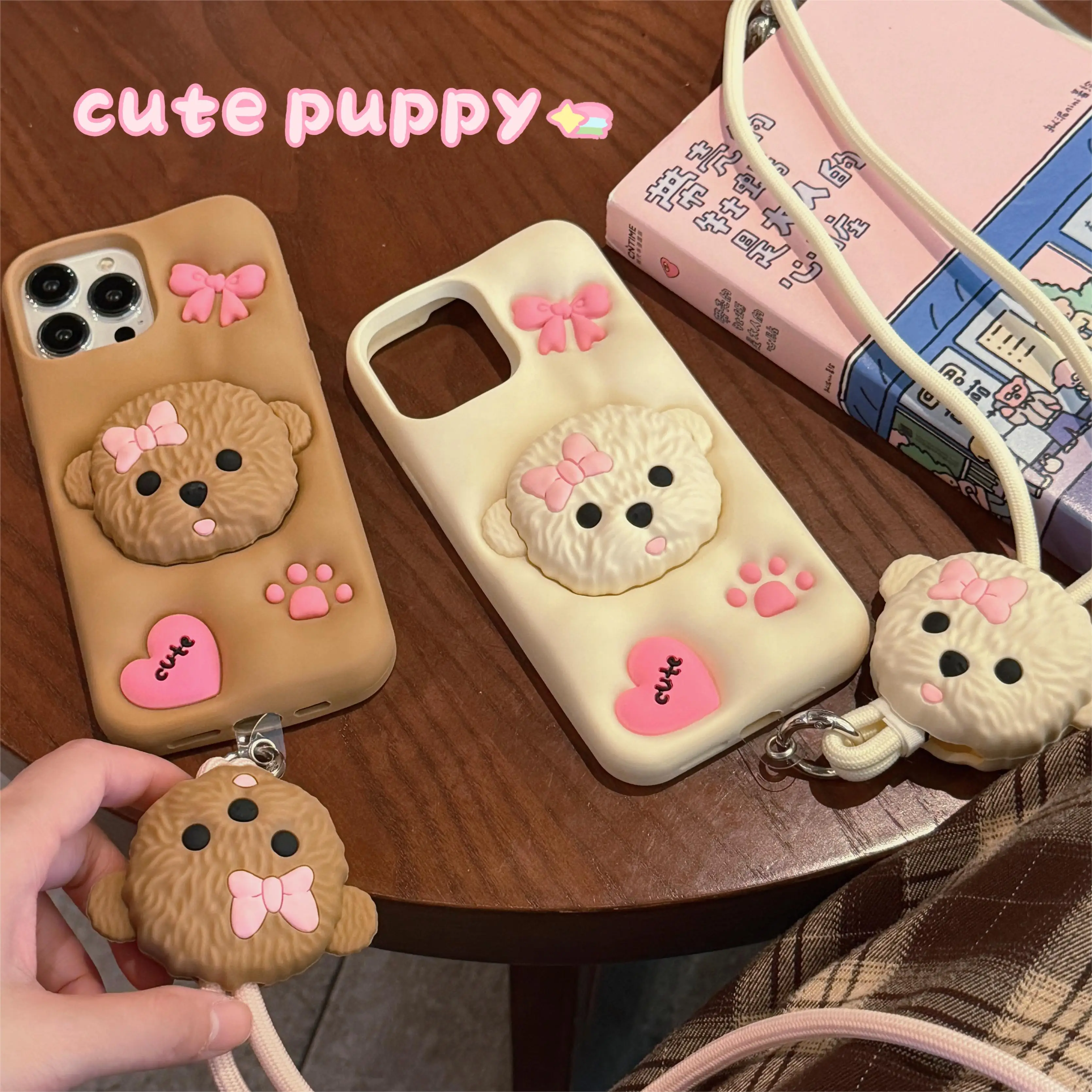 

Cartoon Phone Case for Iphone 11 12 13 14 15 Pro Max Cute Puppy Silicone Full Coverage Phone Cover with Chain