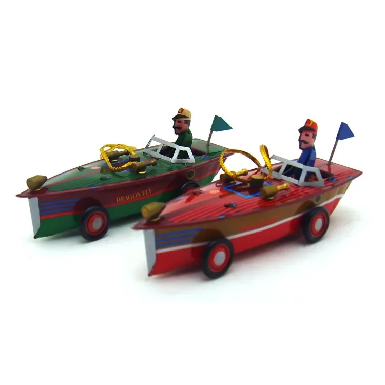 

[Best] Adult Collection Retro Wind up toy Metal Tin speed boat Pendant Mechanical toy Clockwork toy figures model kids gift