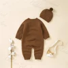 Baby knitted Jumpsuit with Hat Custom Embroidered Name Newborn Boys Girls Birth Gift Sweater Personalized Cute Crawling Suit Set 4