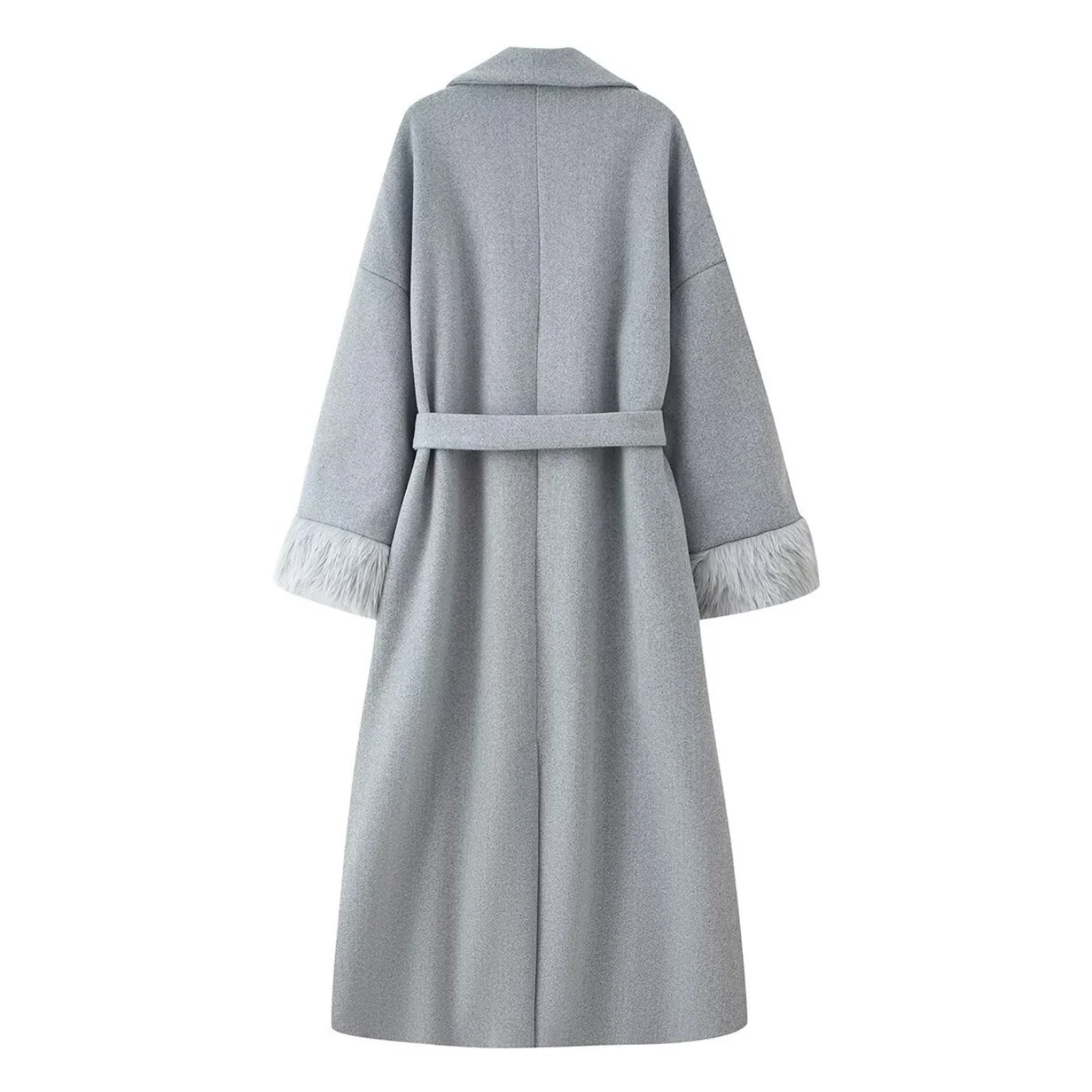 Women's Elegant Woolen Coat Lady Turn-Down Collar With Belt Long Sleeved Outerwearfemale Bathrobe Style Long Jackets Streetwear