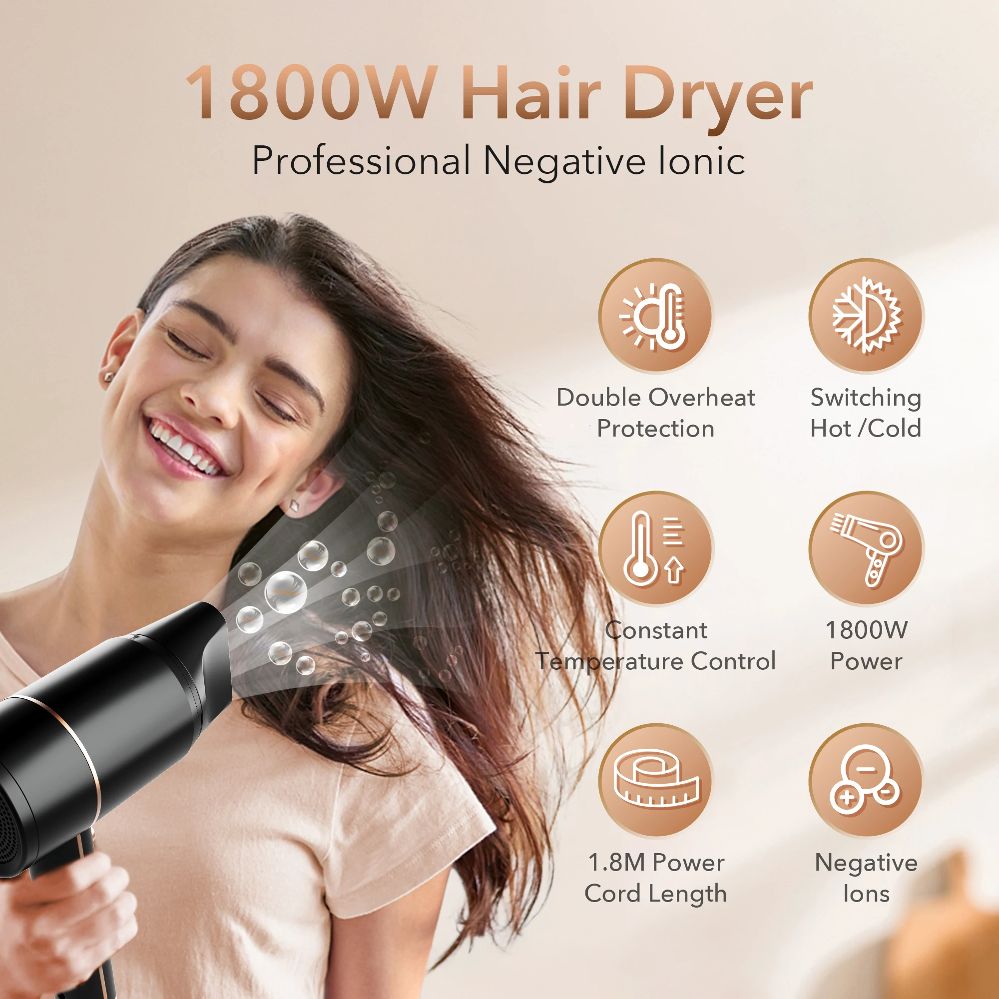 Sejoy 1800W Hair Dryer 110v Hair Dryer Personal Hair Care Styling Negative Ion Tool Constant Anion Electric Hair Dryers 3