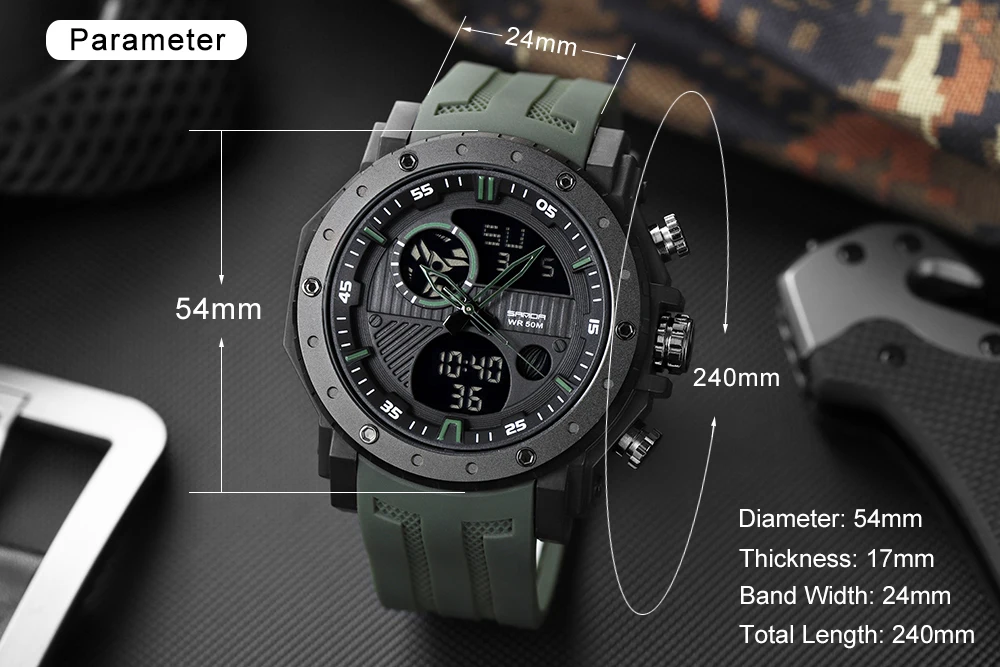 SANDA Three of the new multi-function double show luminous digital watch waterproof outdoor mountaineering students men's table