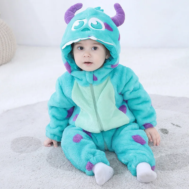Baby Sully Monster Rompers Boy Girl Clothes 0-3Y Onesies Cute Funny Pajama Children Halloween Suit Cartoon Kigurumis Winter Warm 2