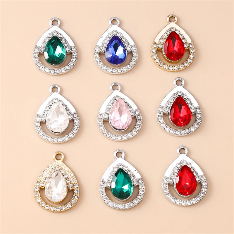 20pcs 귀여운 다채로운 크리스탈 워터 드롭 트리 리프 매력 펜던트 쥬얼리 만들기 드롭 귀걸이 목걸이 DIY 공예 용품