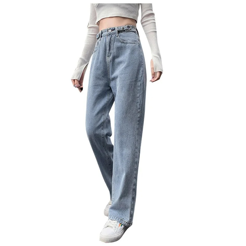 Women's High Waist Straight Casual Denim Pants 2023 Distressed Fashion Classic Jeans Female Vintage Trousers Streetwear Popular
